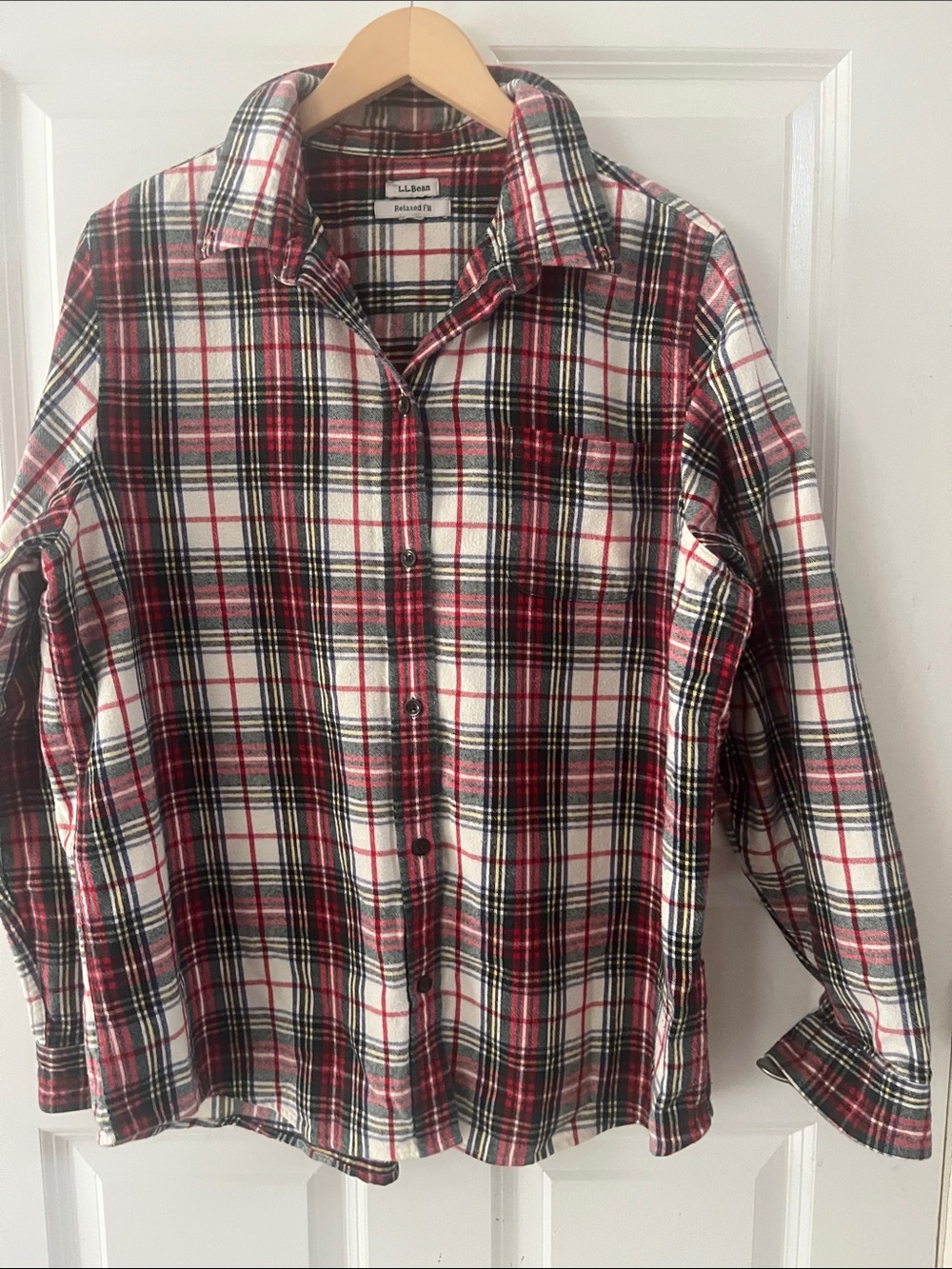 LL Bean Scoth Tartan Plaid Flannel Shirt Womens Sz XL Button Front Relaxed Fit